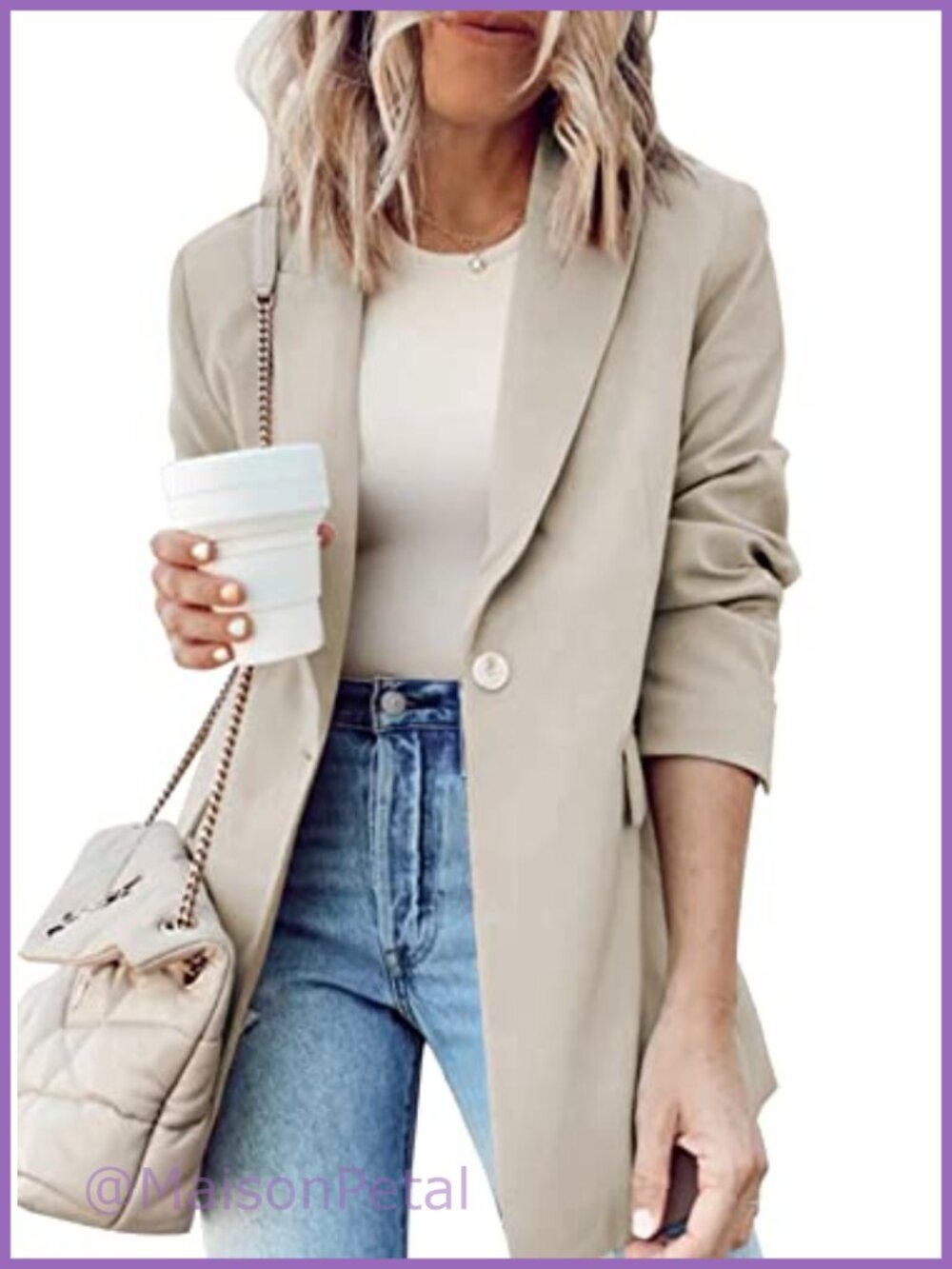 Women's Business Casual Blazer with Lapel Collar and Button Front